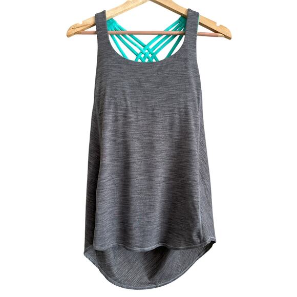 Lululemon Strappy Back Tank‎ Size 6 Gray & Teal – Built-In Bra EUC - Picture 1 of 4